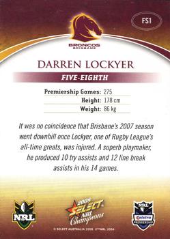 2008 Select NRL Champions - Gold Foil Signatures #FS1 Darren Lockyer Back